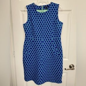 Lands End Teal and Blue Ponte Sleeveless Sheath Dress with Pockets - Size 12